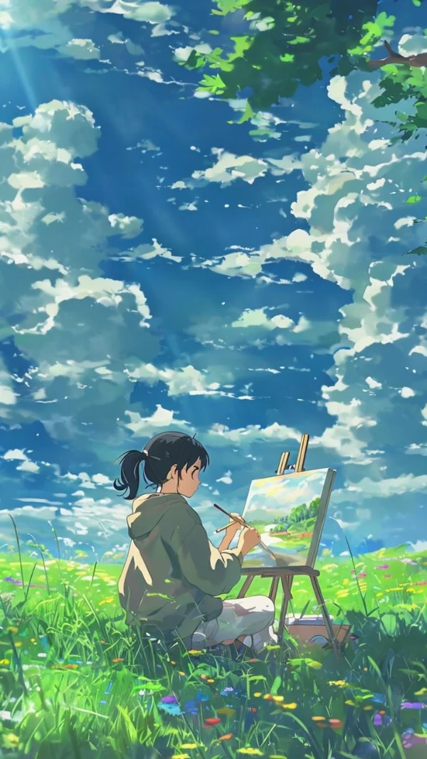 Hình nền màu xanh Anime cho điện thoại 11