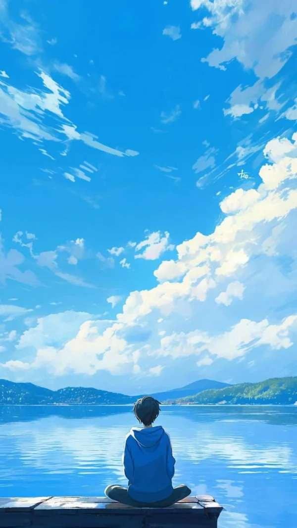 Hình nền màu xanh Anime cho điện thoại 14