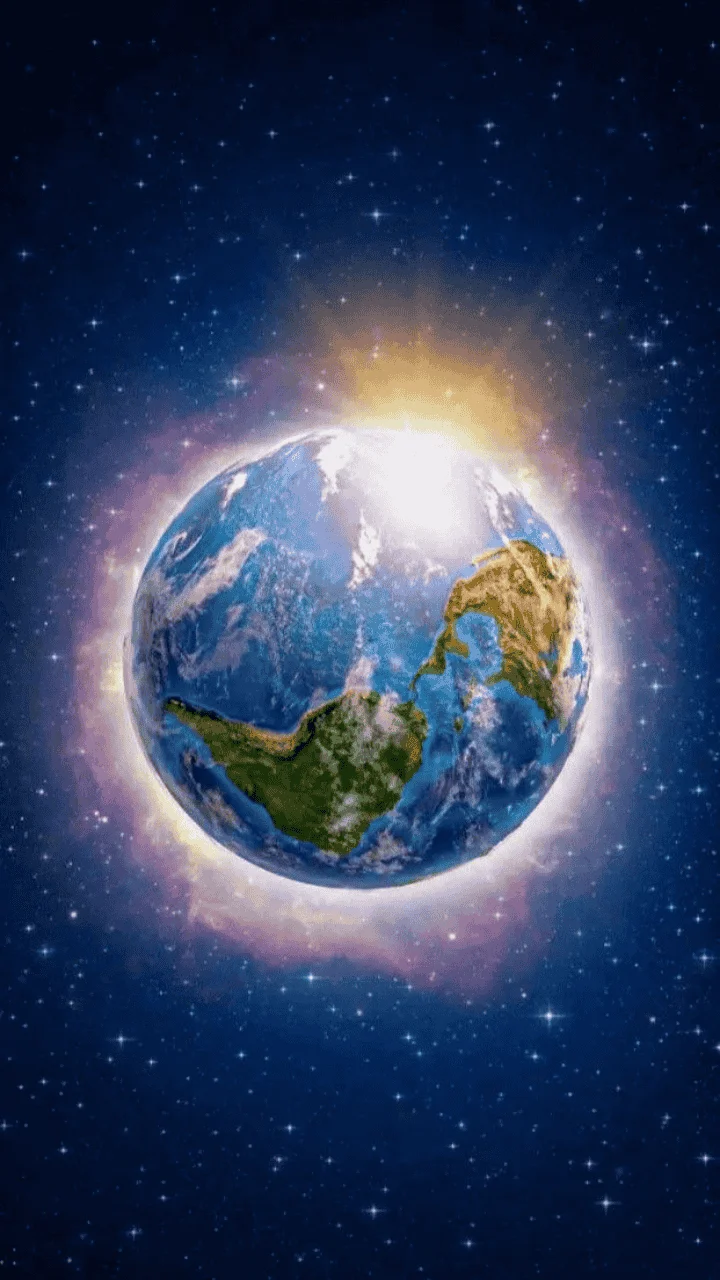 Hình nền Trái Đất với ánh sáng mặt trời và không gian