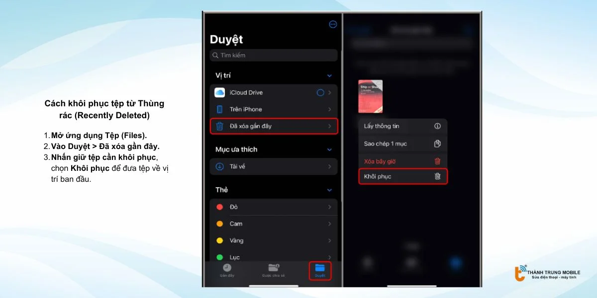 Cách khôi phục tệp từ Thùng rác (Recently Deleted)