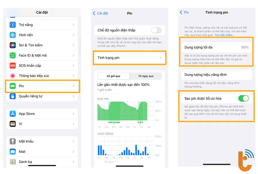 Kiểm tra dung lượng pin iPhone trong phần Cài Đặt (Setting)