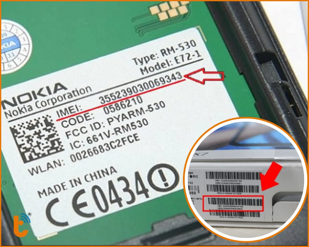 Kiểm tra IMEI dưới nắp pin Nokia