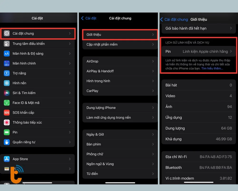 Kiểm tra iPhone có bị thay linh kiện không