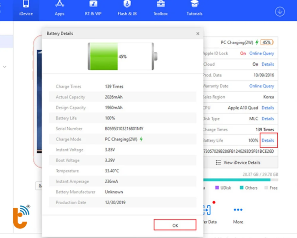 Kiểm tra pin bằng phần mềm 3uTools