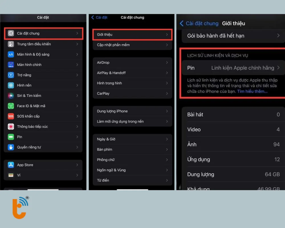 Kiểm tra pin có phải chính hãng thông qua Lịch sử linh kiện và dịch vụ 