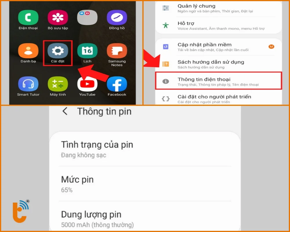 Kiểm tra pin Samsung trong mục Cài đặt