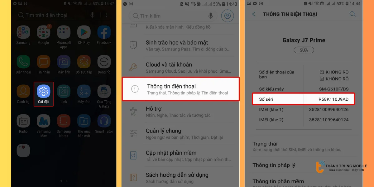 Kiểm tra Serial Number trên điện thoại 