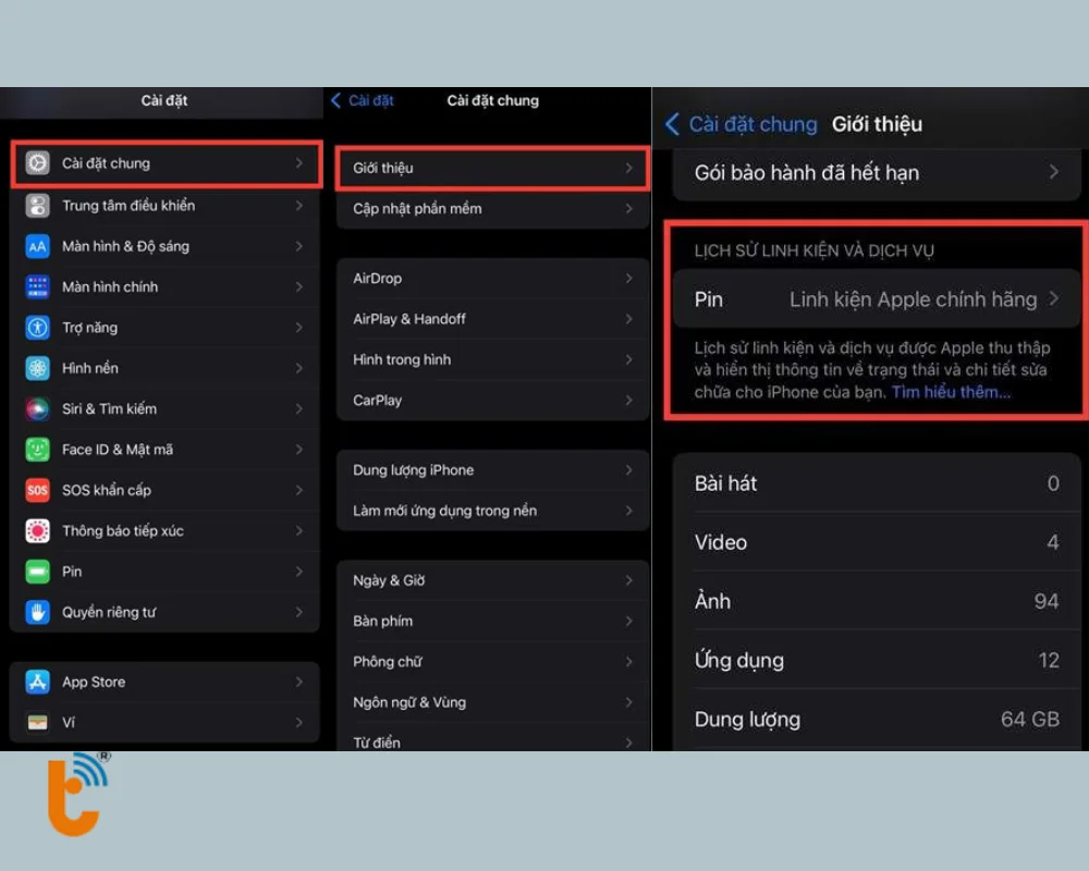 Kiểm tra tình trạng pin của iPhone 11 Pro qua lịch sử linh kiện & dịch vụ