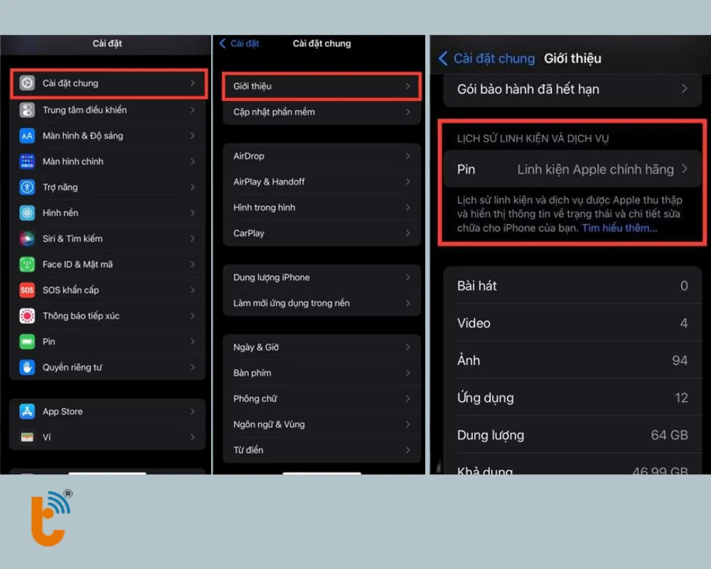 Kiểm tra tình trạng pin của iPhone 16 Pro Max qua lịch sử linh kiện & dịch vụ