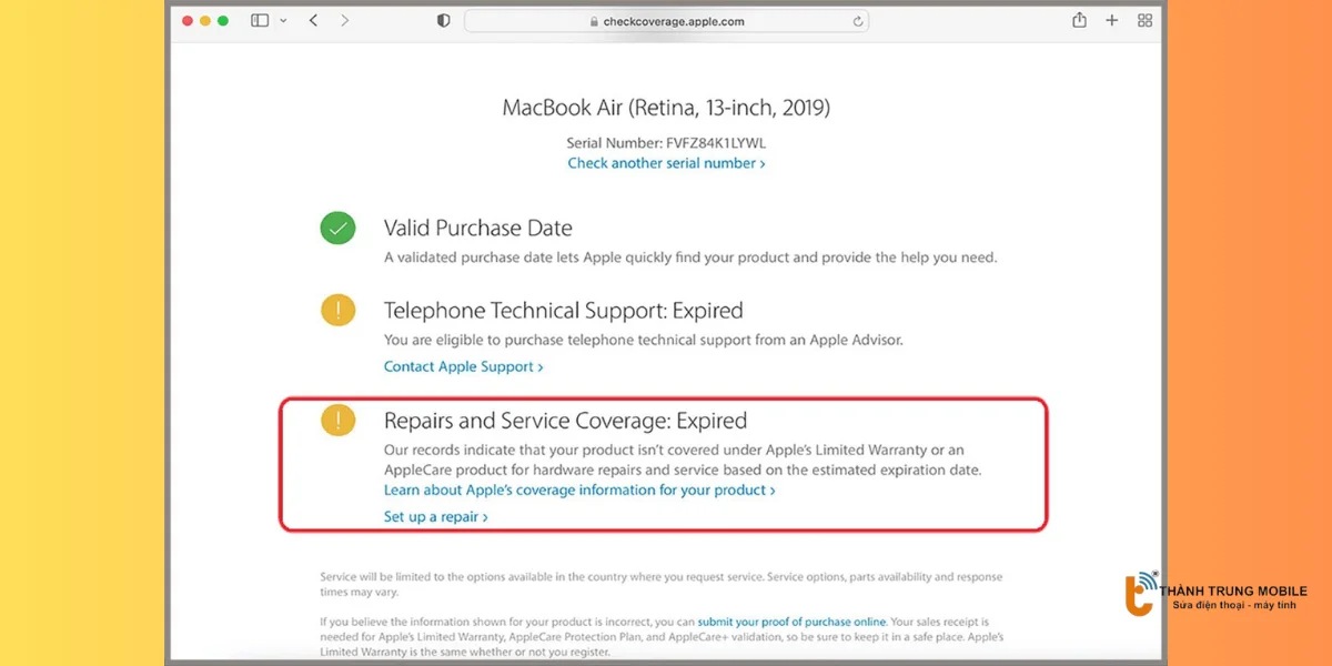 Lướt xuống và chọn phần Repairs and Service Coverage 
