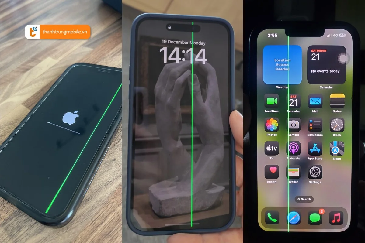 màn hình iPhone bị sọc xanh