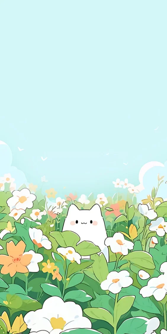 Hình nền mèo giữa cánh đồng hoa