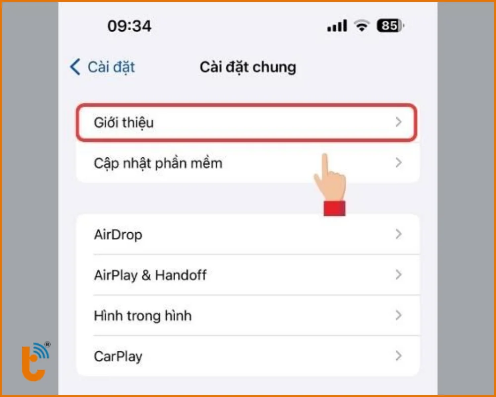 Mở ứng dụng Cài đặt chọn Cài đặt chung và chọn Giới thiệu