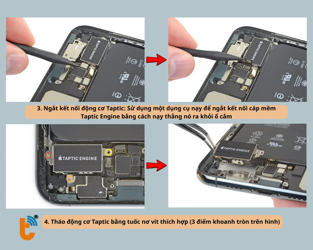 Ngắt kết nối, tháo động cơ Taptic 