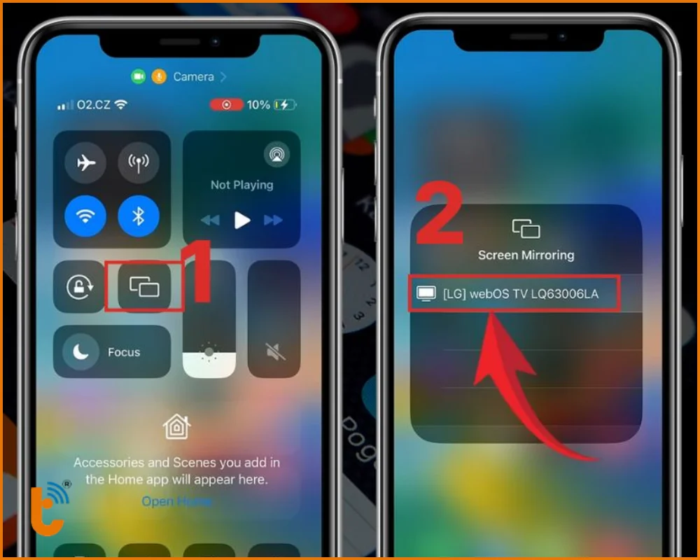 Nhấn biểu tượng Phản chiếu màn hình để kết nối với tivi