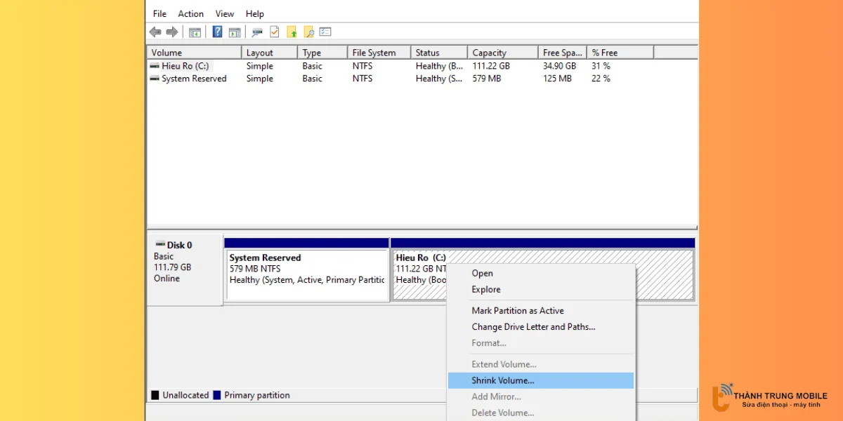 Nhấn Shrink để tạo vùng trống