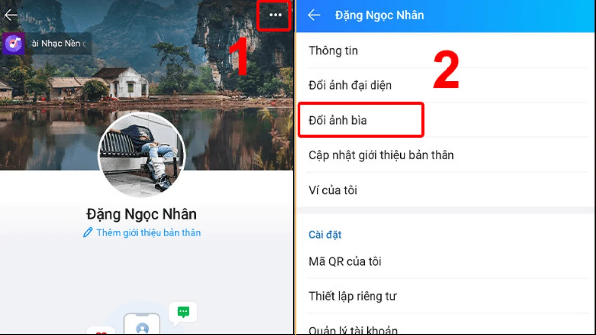 Nhấn vào biểu tượng ba chấm và Chọn Đổi ảnh bìa.
