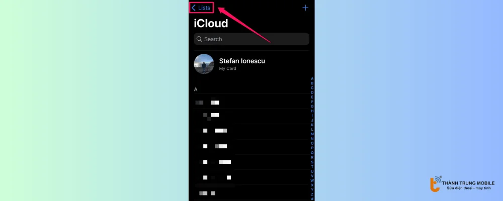 Nhấn vào danh sách ở gốc trên bên trái