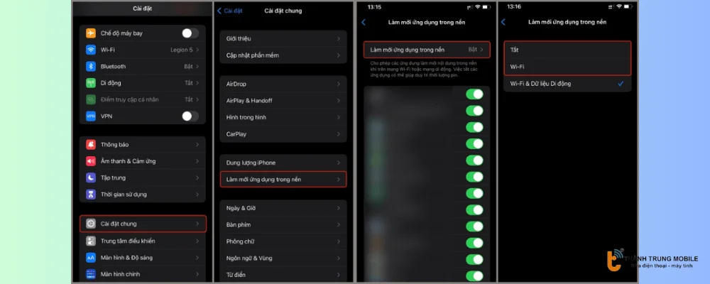 Nhấn vào Làm mới Ứng dụng ngầm và nhấn Tắt.