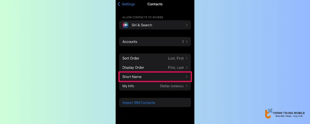Nhấn vào Tên Ngắn