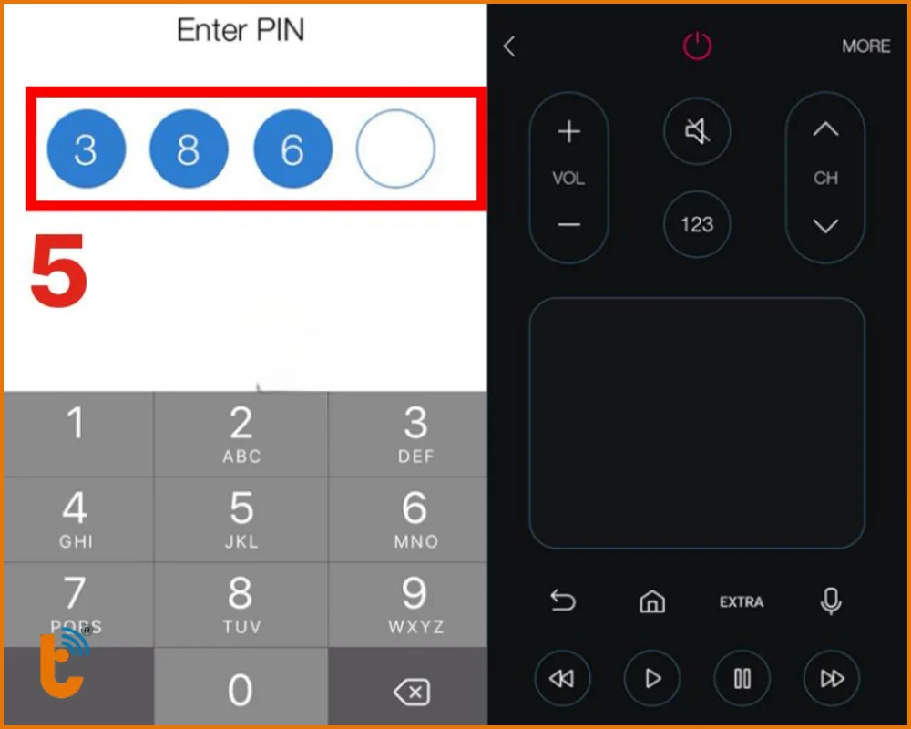 Nhập mã PIN hiển thị trên màn hình tivi vào điện thoại để xác nhận