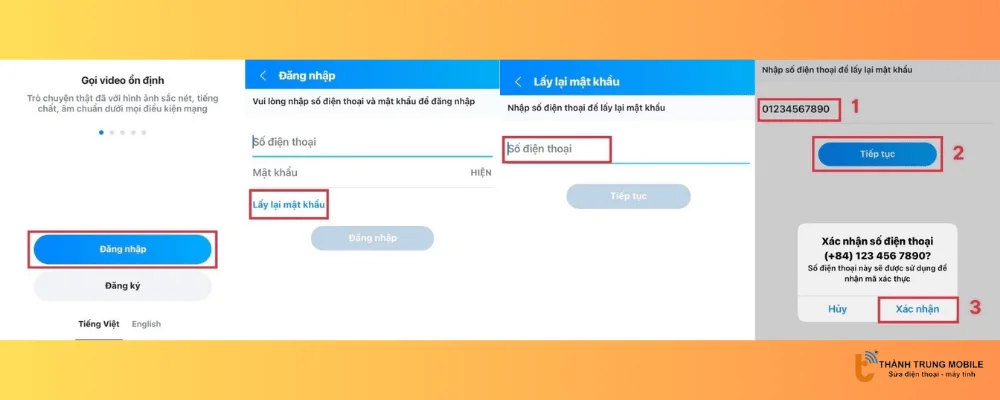 Nhập số điện thoại đăng ký Zalo