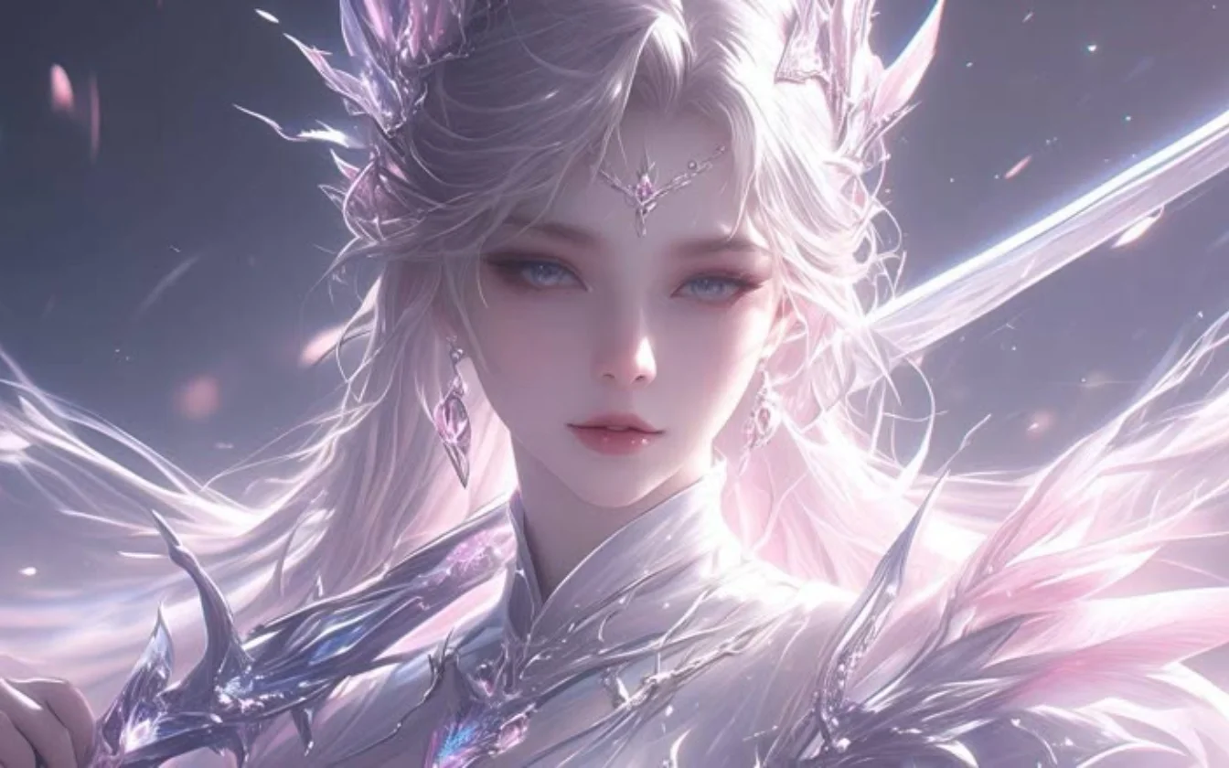 Nữ chiến binh ánh sáng băng giá cầm kiếm pha lê