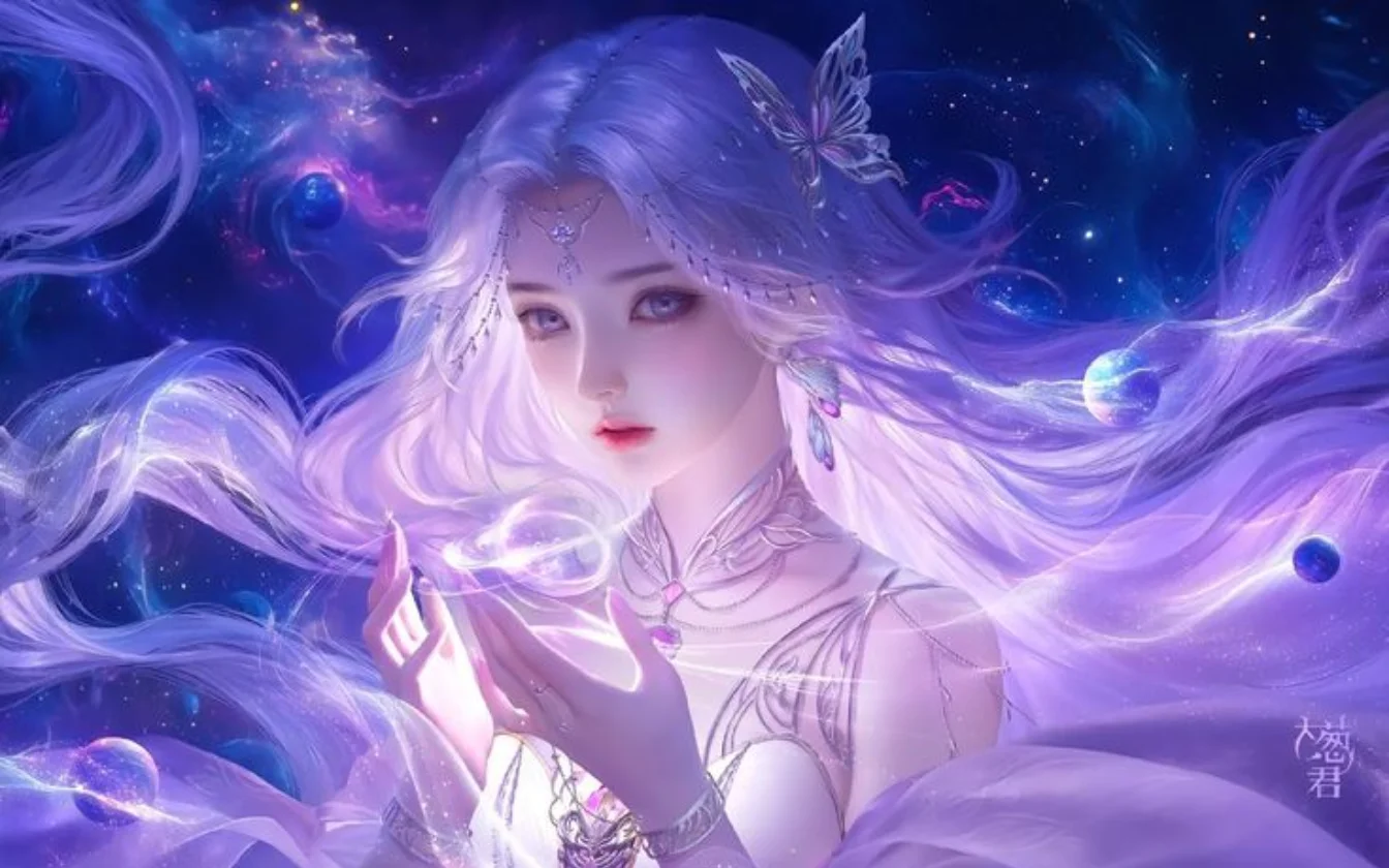 Nữ thần ngân hà với phép thuật ánh sáng tím