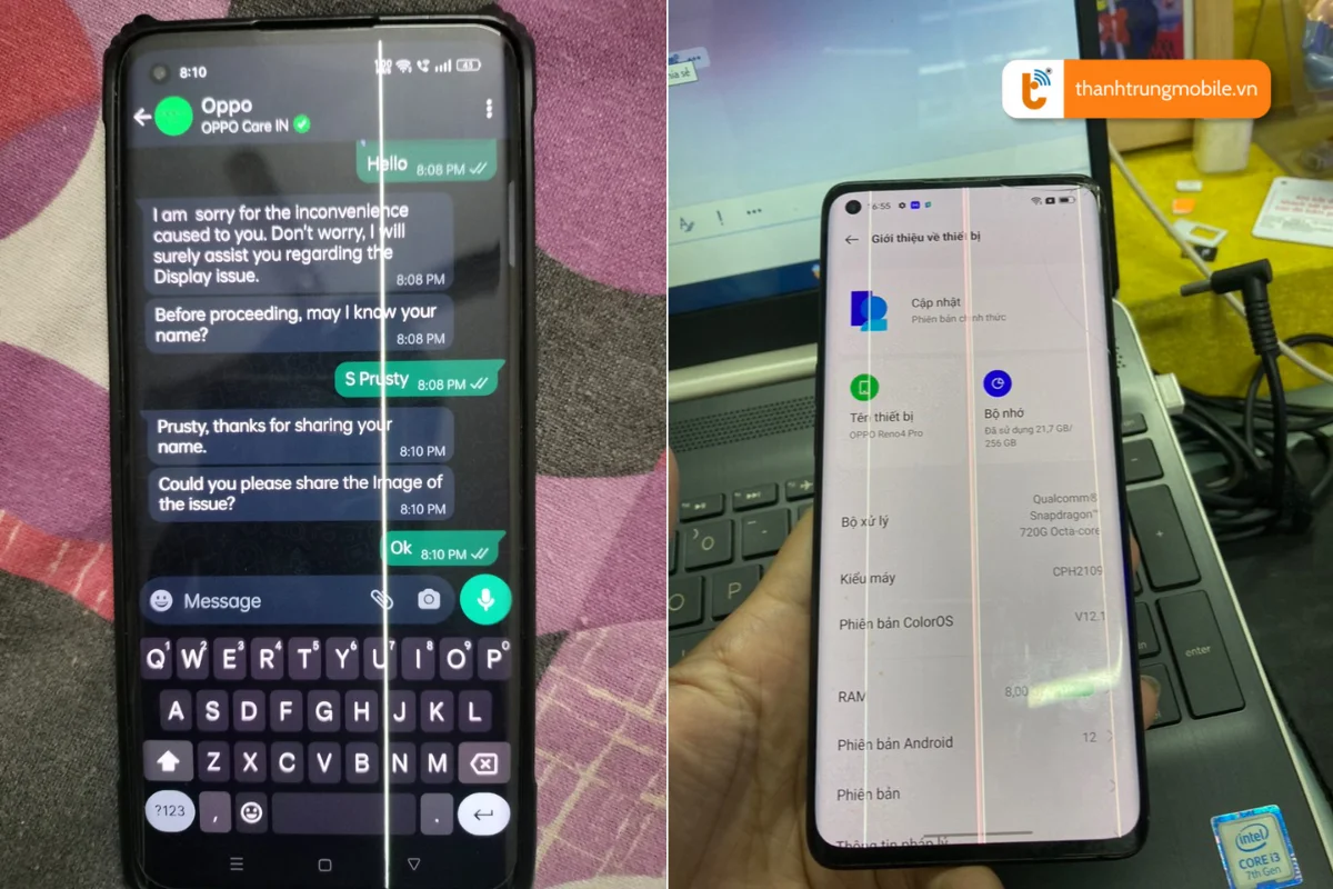 oppo reno 4 pro bị sọc màn hình