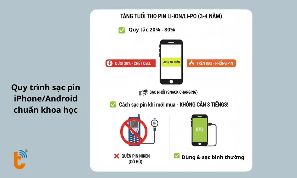 Quy trình sạc pin iPhone/Android chuẩn