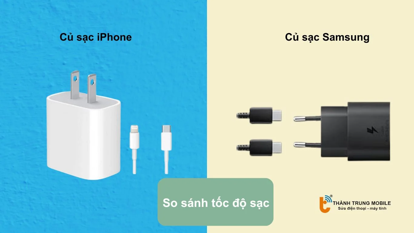 So sánh tốc độ sạc giữa củ sạc Samsung và Apple