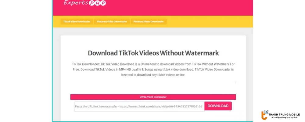 Tải video TikTok không logo trên Expert PHP