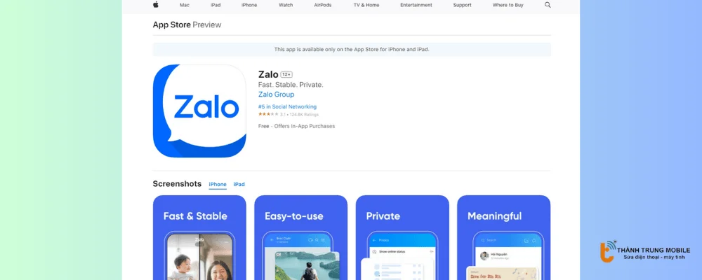 Tải  Zalo từ Appstore