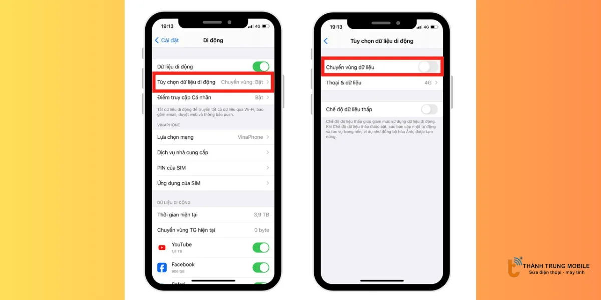 Tắt chuyển vùng dữ liệu