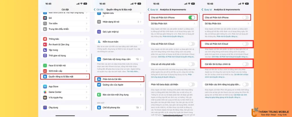 Tắt gửi dữ liệu phân tích và cải tiến trên iPhone