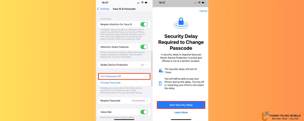 Tắt Khóa bảo mật trên iPhone