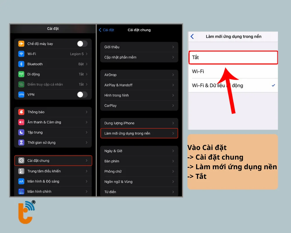 Tắt Làm mới ứng dụng nền 