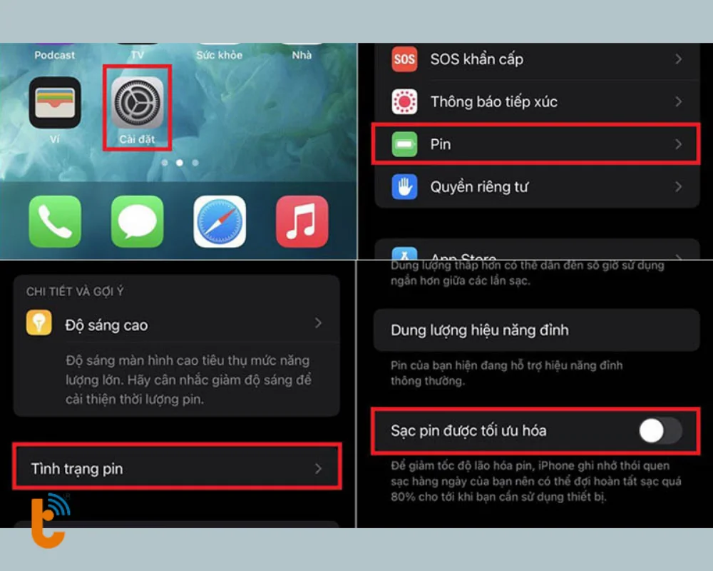 Tắt Sạc pin được tối ưu hoá để giúp iPhone sạc được 100%