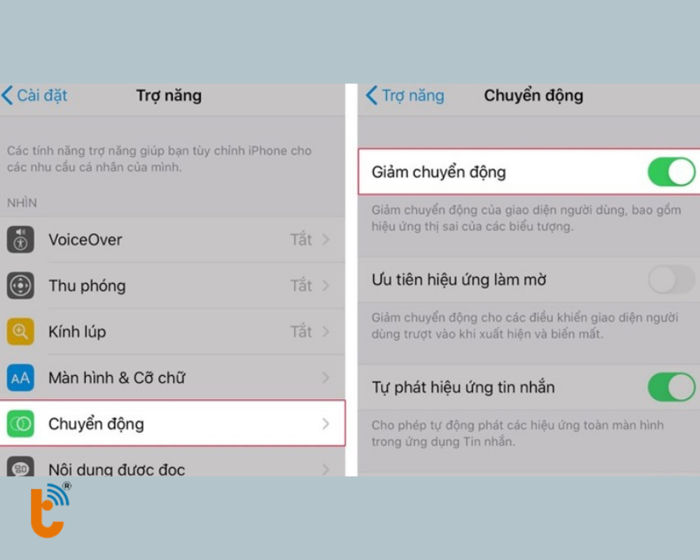 Tắt tính năng giảm chuyển động