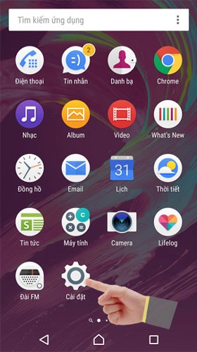 Vào cài đặt - Setting