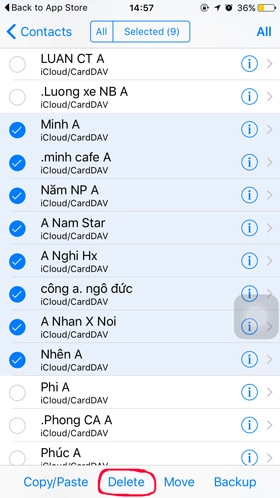 Sau đó bấm Delete