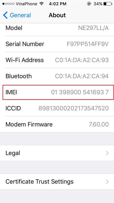 kiểm tra imei iphone 1