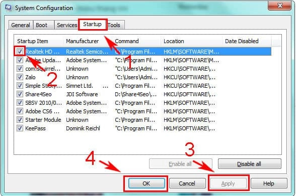 Tắt chương trình khởi động cùng hệ thống Windows 7 | Hình 3
