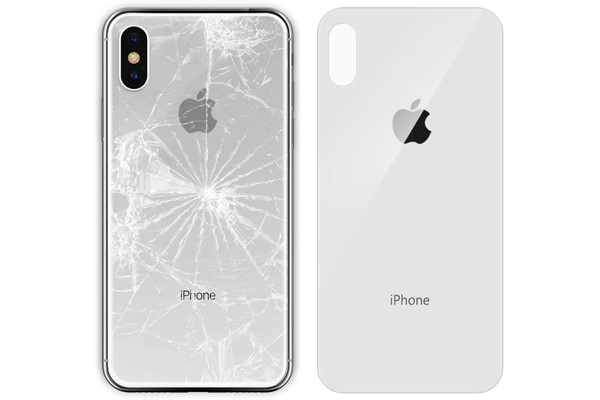 Mặt kính lưng iPhone X bị vỡ và linh kiện mới.