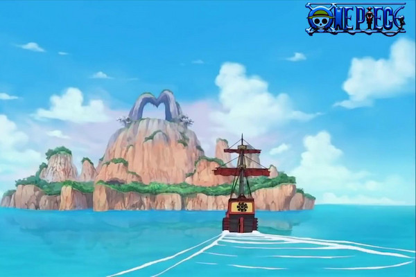 Con tàu tiến đến hòn đảo