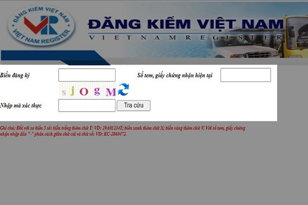 Trang web Đăng kiểm Việt Nam