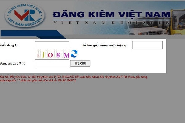 Trang web Đăng kiểm Việt Nam