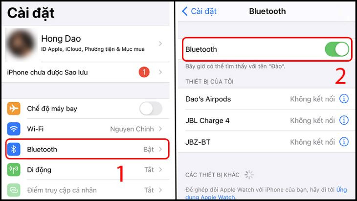 Lỗi Airpods không kết nối được với iPhoneBật Bluetooth của thiết bị