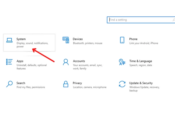 Chọn vào biểu tượng System
