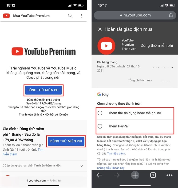 Đăng ký Youtube Premium